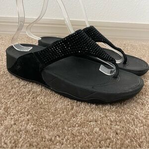 Fitflop | Black Crystal Embellished Flip Flops Size 8